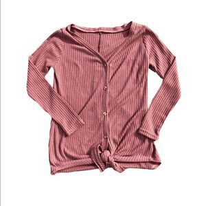 Long Sleeve Button Up Sweater w/ Tie Bottom Size Medium